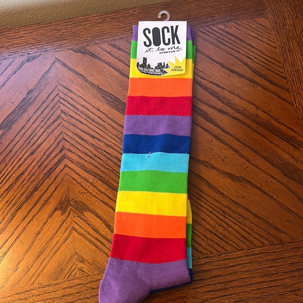 Rainbow wide calf knee high socks